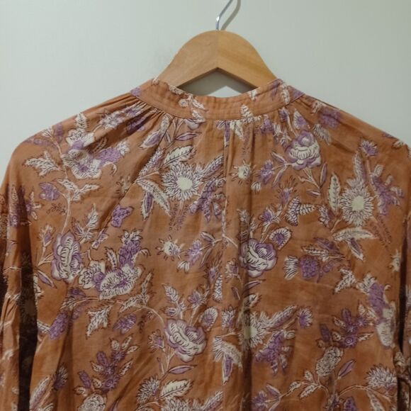 Marea By Liz Joy Brown Floral Cotton Long Sleeve Mini Dress Size XS/S Boho Fall - Picture 6 of 8